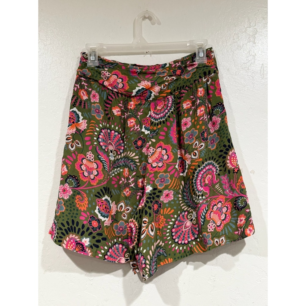 Boden Floral Paisley High Rise Shorts Green Pink Viscose US 6 UK 10 Boho Summer - Picture 3 of 7